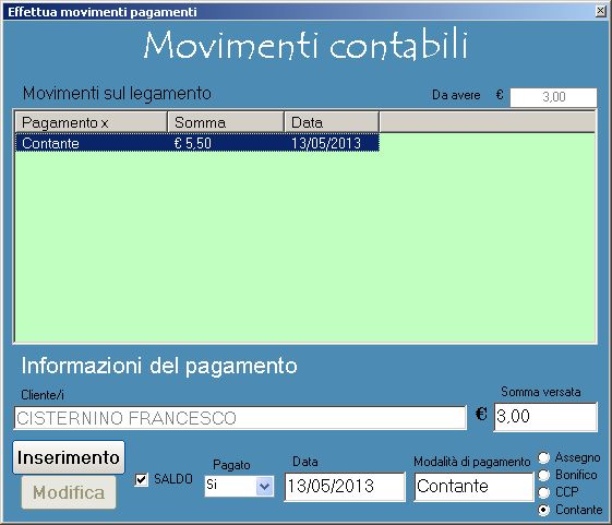 Movimenti contabili Software Ludoteca, Asili Nido e Baby Barking